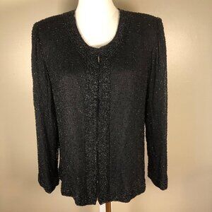 Laurence Kazar Silk Long Sleeve Beaded Black Blazer Size M